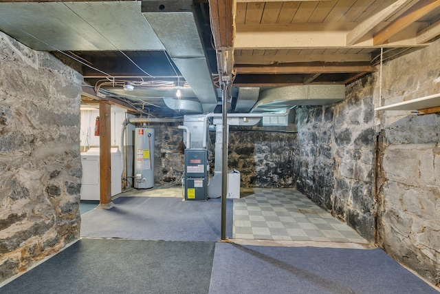 608 Summit Ave S, Sauk Rapids, MN 56379 - basement featuring water heater, washer / clothes dryer, and heating unit