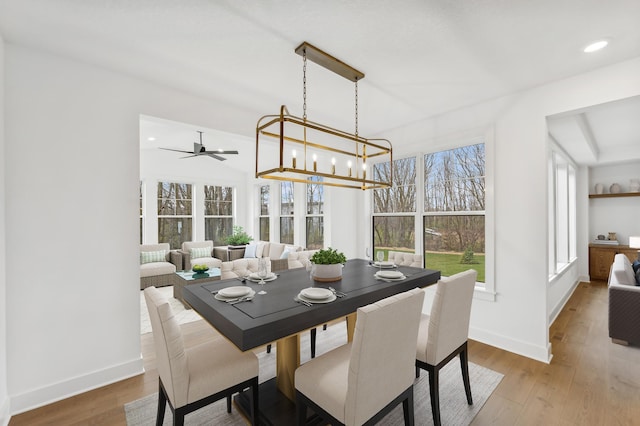 20122 63rd Ave, Corcoran, MN 55340 - dining room with plenty of natural light, a chandelier, wood finished floors, recessed lighting, and ceiling fan