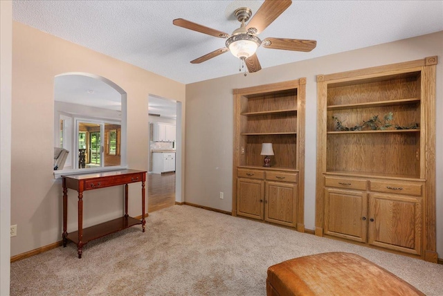N6386 1317th St, Clifton Twp, WI 54021 - living area featuring arched walkways, light carpet, and ceiling fan