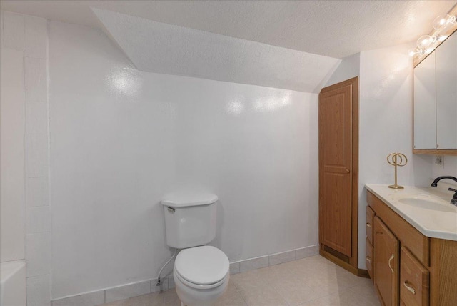 N6386 1317th St, Clifton Twp, WI 54021 - full bath with a textured ceiling, vanity, lofted ceiling, and tile patterned flooring