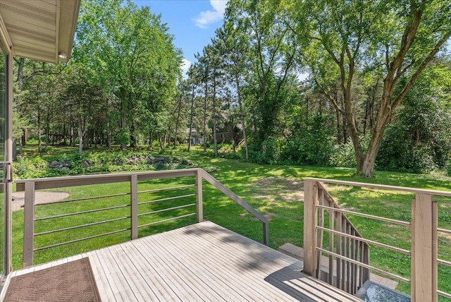N6386 1317th St, Clifton Twp, WI 54021 - wooden terrace with a lawn and view of wooded area
