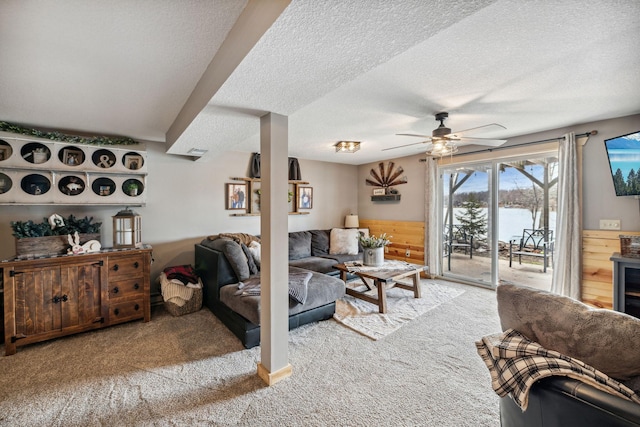 2029 Richardson Ct, Georgetown Twp, WI 54853 - living room featuring carpet flooring, a ceiling fan, and a textured ceiling