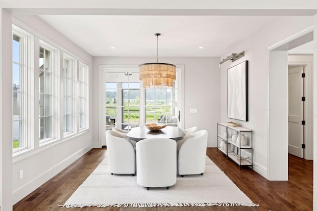 956 Mississippi River Blvd S, Saint Paul, MN 55116 - dining area with plenty of natural light, a chandelier, dark wood finished floors, and recessed lighting