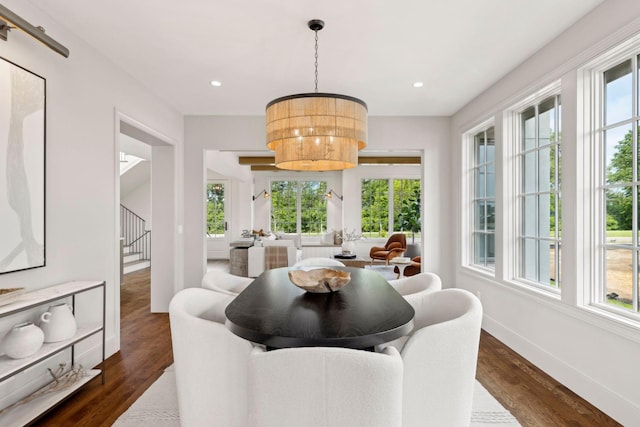 956 Mississippi River Blvd S, Saint Paul, MN 55116 - dining area with healthy amount of natural light, stairway, dark wood-type flooring, and recessed lighting