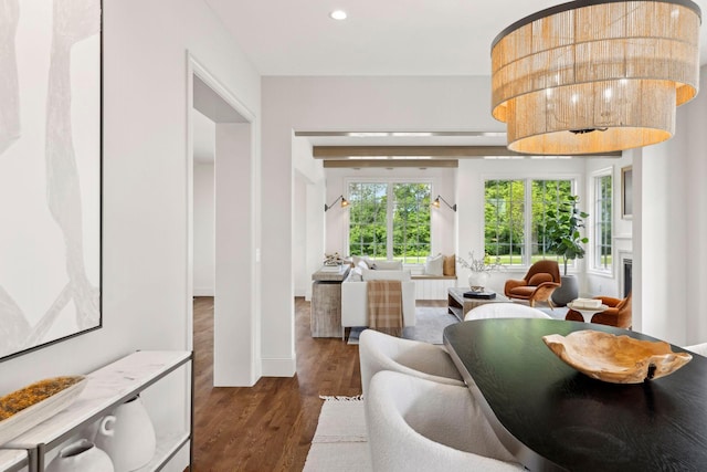 956 Mississippi River Blvd S, Saint Paul, MN 55116 - dining area featuring dark wood-style flooring, recessed lighting, and a fireplace