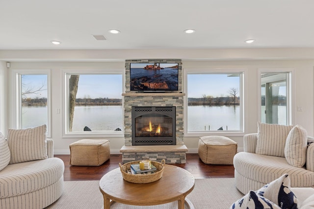 2807 Mckenzie Point Rd, Minnetonka, MN 55391 - living room featuring wood finished floors, a fireplace, and recessed lighting