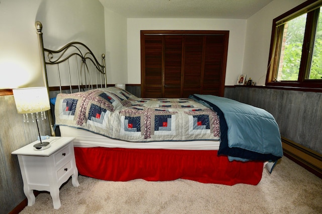22761 105th Ave, Milaca, MN 56353 - bedroom featuring carpet floors, a closet, and baseboard heating