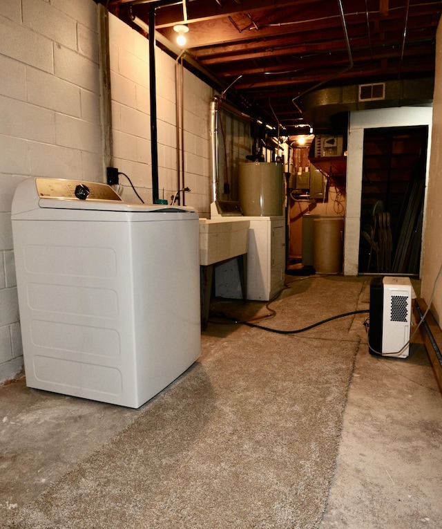 22761 105th Ave, Milaca, MN 56353 - unfinished basement featuring water heater and a sink