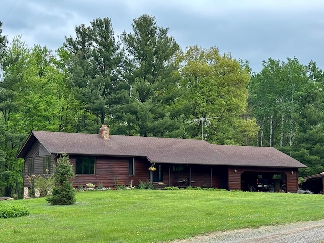 22761 105th Ave, Milaca, MN 56353 - view of front of property with a garage, a front lawn, roof with shingles, and a chimney