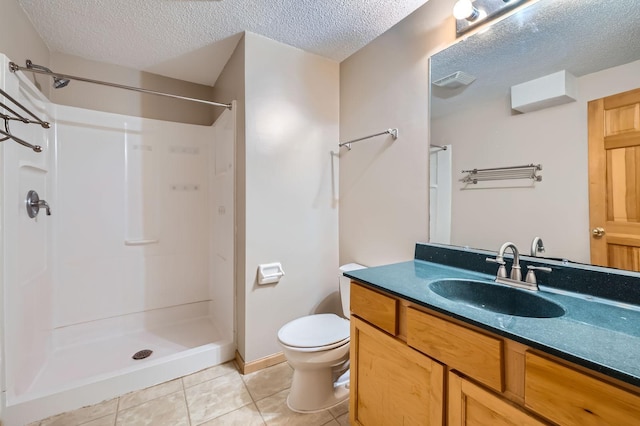 12740 Eveleth Path, Apple Valley, MN 55124 - full bathroom featuring a textured ceiling, a shower, tile patterned floors, and vanity
