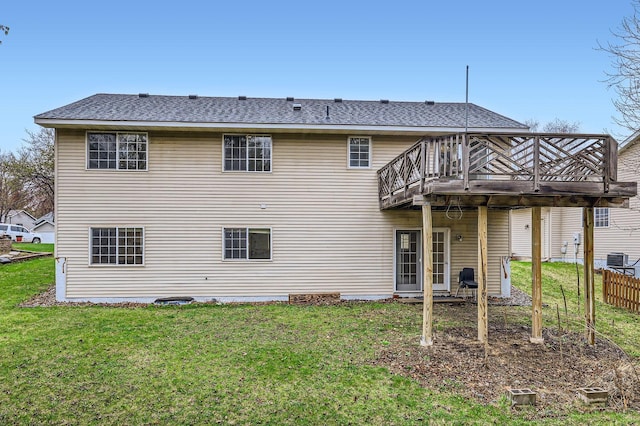 12740 Eveleth Path, Apple Valley, MN 55124 - back of property with a wooden deck, a yard, and a shingled roof