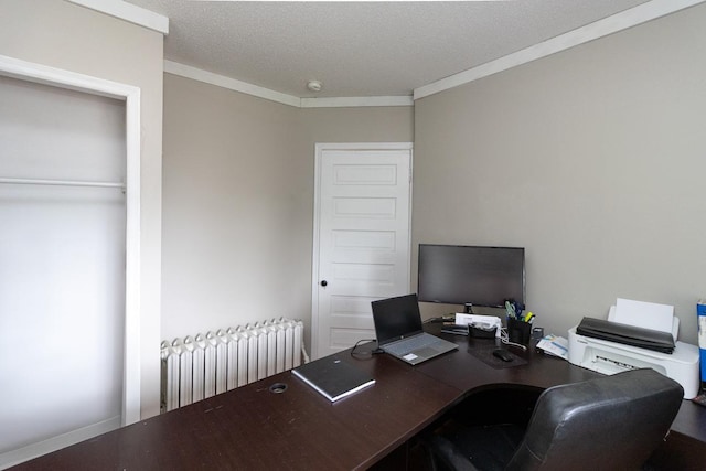 310 4th Ave SW, Hutchinson, MN 55350 - home office with radiator, a textured ceiling, and ornamental molding