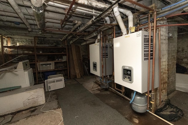 310 4th Ave SW, Hutchinson, MN 55350 - unfinished basement with water heater and a wall mounted AC