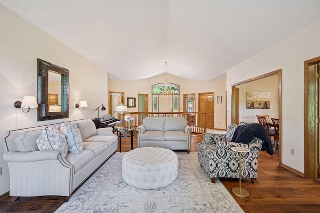 5625 Zachary Ln N, Plymouth, MN 55442 - living area with wood finished floors, a chandelier, and vaulted ceiling