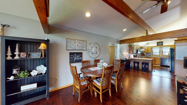 2017 Highland Ave, Albert Lea, MN 56007 - dining space featuring a ceiling fan, dark wood-style floors, and recessed lighting