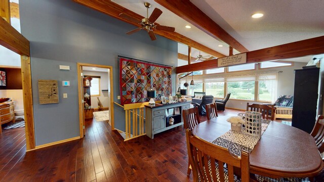 2017 Highland Ave, Albert Lea, MN 56007 - dining area featuring recessed lighting, beamed ceiling, hardwood / wood-style floors, and ceiling fan