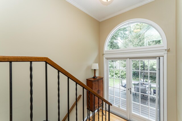625 Folwell Ln SW, Rochester, MN 55902 - stairs with ornamental molding, french doors, and wood finished floors