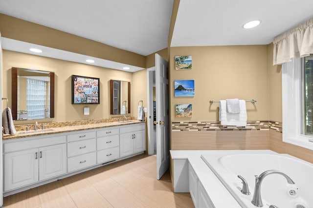 6354 Oxbow Bnd, Chanhassen, MN 55317 - bathroom with double vanity, plenty of natural light, a whirlpool tub, and recessed lighting