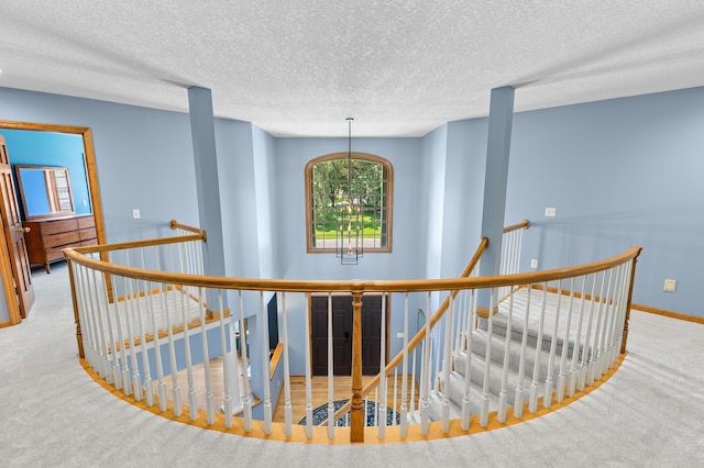 6354 Oxbow Bnd, Chanhassen, MN 55317 - stairway with carpet floors and a textured ceiling