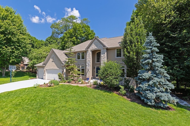 6354 Oxbow Bnd, Chanhassen, MN 55317 - view of front of property featuring stone siding, stucco siding, and a front lawn