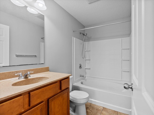 1788 Fescue Ct, Shakopee, MN 55379 - bathroom featuring a textured ceiling, vanity, bathtub / shower combination, and tile patterned floors