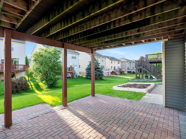 1788 Fescue Ct, Shakopee, MN 55379 - view of patio featuring stairway, a residential view, a wooden deck, and a garden
