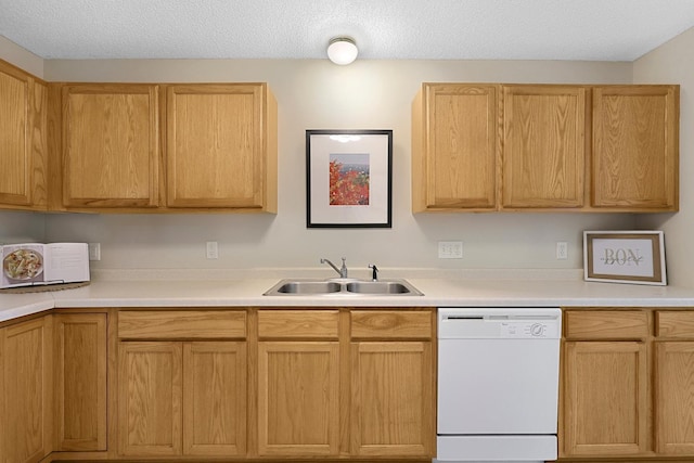 314 Archibald Ln, Dundas, MN 55019 - kitchen featuring white dishwasher, light countertops, a textured ceiling, and light brown cabinetry