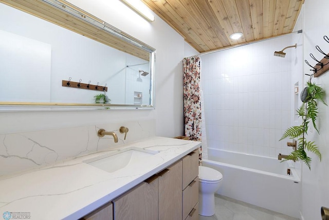 2833 1st St N, Fargo, ND 58102 - full bathroom with vanity, shower / bath combo with shower curtain, tile patterned flooring, and wood ceiling