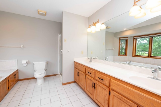 6262 Fernbrook Ln N, Maple Grove, MN 55311 - full bathroom with double vanity, a garden tub, a stall shower, and tile patterned floors
