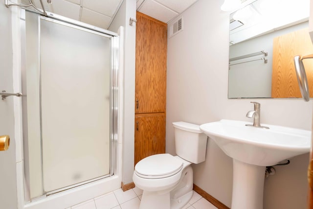 6262 Fernbrook Ln N, Maple Grove, MN 55311 - full bath with a shower stall, a paneled ceiling, and tile patterned flooring