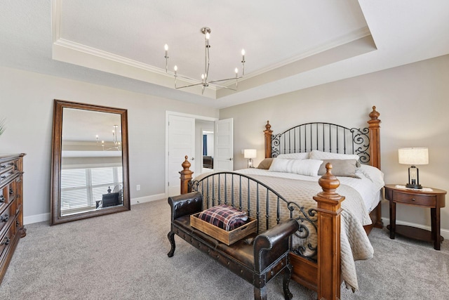 6333 Yuma Ln N, Maple Grove, MN 55311 - carpeted bedroom featuring a chandelier, a tray ceiling, and crown molding