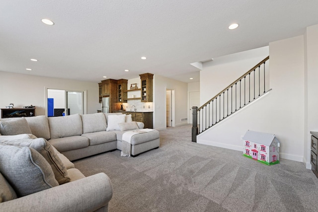 6333 Yuma Ln N, Maple Grove, MN 55311 - living room with recessed lighting, stairs, and light colored carpet