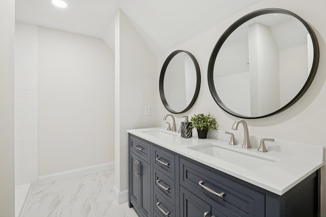 4236 22nd Ave S, Minneapolis, MN 55407 - full bath featuring marble finish flooring, double vanity, and recessed lighting