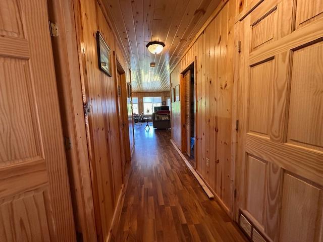 1383 Kelly Trl, Stony River Twp, MN 55607 - corridor featuring wooden walls and dark wood-type flooring