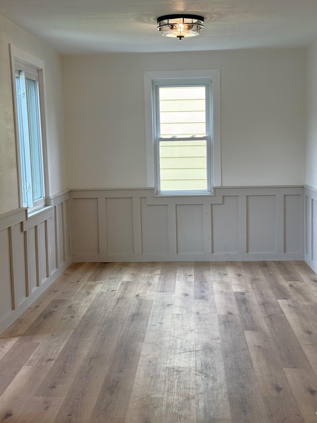 251 Colfax Ave NE, Hector, MN 55342 - unfurnished room featuring a decorative wall, light wood-style flooring, and a wainscoted wall