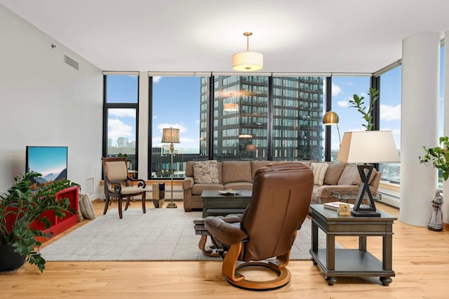 1120 2nd St Unit 1002, Minneapolis, MN 55415 - living area featuring wood finished floors, a wall of windows, and plenty of natural light
