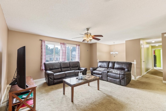 2735 Chisholm Ave N, Saint Paul, MN 55109 - carpeted living room featuring a textured ceiling and a ceiling fan