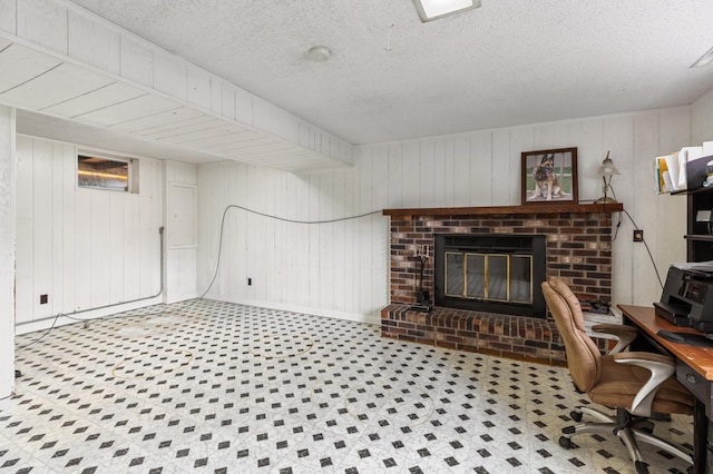 2735 Chisholm Ave N, Saint Paul, MN 55109 - office space with a fireplace, wood walls, and a textured ceiling