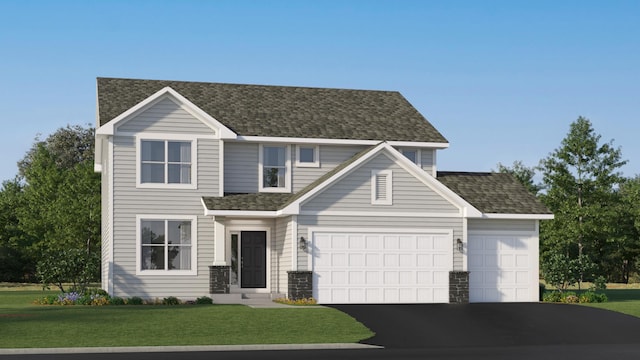 15197 Nutria St NW, Ramsey, MN 55303 - traditional home featuring driveway, a shingled roof, a front yard, and an attached garage