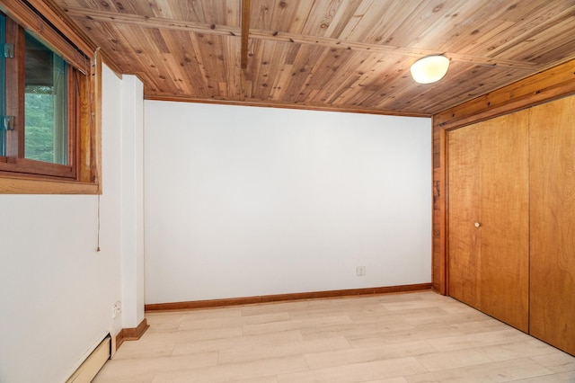 6618 Sumac Dr, Grand Lake Twp, MN 55803 - unfurnished bedroom with wood ceiling, light wood-style flooring, and a closet