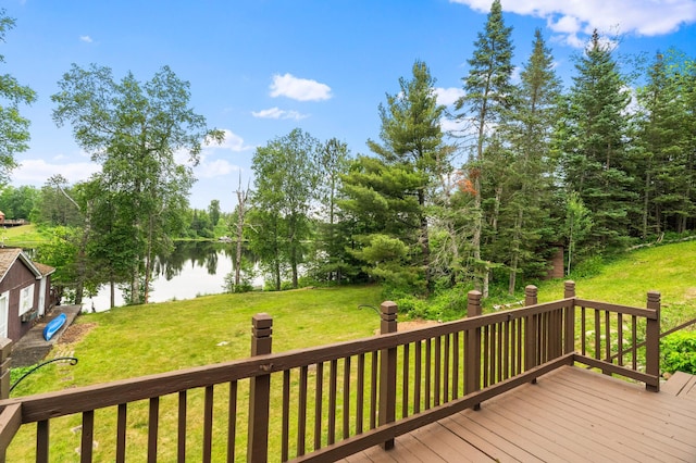 6618 Sumac Dr, Grand Lake Twp, MN 55803 - wooden deck featuring a water view and a yard