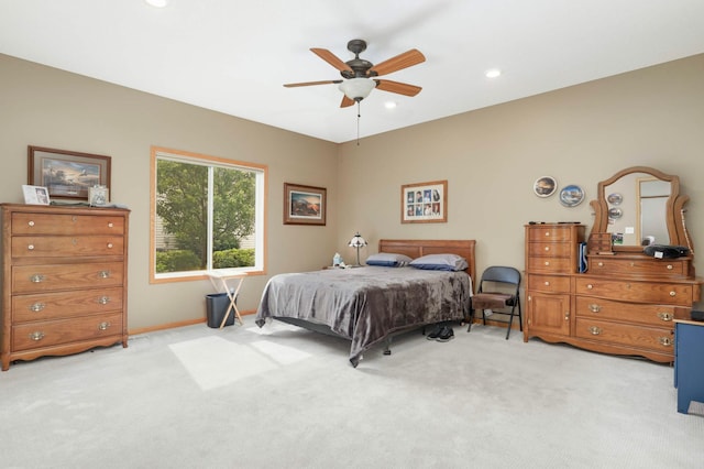 9775 Olive St NW, Coon Rapids, MN 55433 - bedroom with light colored carpet, recessed lighting, and a ceiling fan