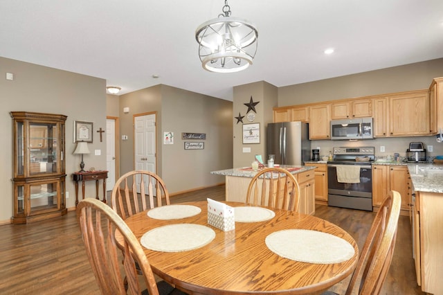 9775 Olive St NW, Coon Rapids, MN 55433 - dining area with dark wood-type flooring, a chandelier, and recessed lighting