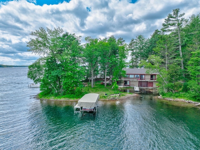 10399 Sandy Beach Rd, Round Lake Twp, WI 54843 - water view with boat lift and a dock