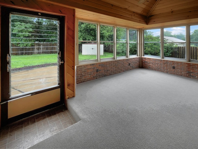 5808 Colfax Ave N, Brooklyn Center, MN 55430 - unfurnished sunroom with wood ceiling and vaulted ceiling