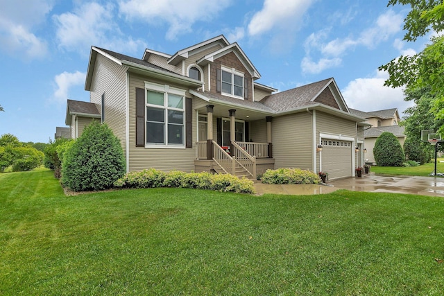 1302 Grizzly Ln, Sartell, MN 56377 - craftsman-style house with a front lawn, concrete driveway, a garage, and covered porch