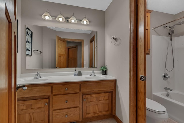 1302 Grizzly Ln, Sartell, MN 56377 - bathroom with double vanity, bathtub / shower combination, and tile patterned flooring
