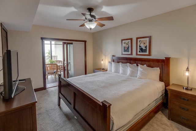 502 Cleveland Blvd Unit 3200, Walker, MN 56484 - bedroom featuring access to exterior, light colored carpet, and a ceiling fan
