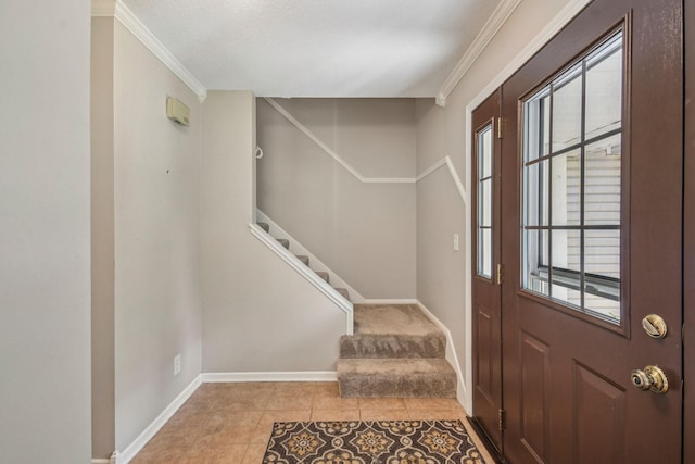 8924 Darnel Rd, Eden Prairie, MN 55347 - entrance foyer featuring stairs, light tile patterned floors, plenty of natural light, and crown molding