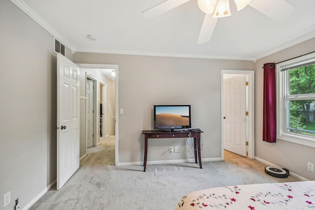 8924 Darnel Rd, Eden Prairie, MN 55347 - carpeted bedroom with ornamental molding and a ceiling fan